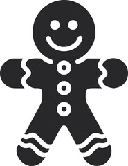 Gingerbread Man Icon Silhouette, Smiling Cookie Figure for Christmas and Holiday Design Elements
