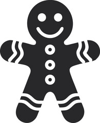 Gingerbread Man Icon Silhouette, Smiling Cookie Figure for Christmas and Holiday Design Elements
