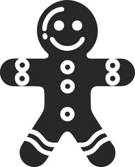 Gingerbread Man Icon Silhouette, Smiling Cookie Figure for Christmas and Holiday Design Elements
