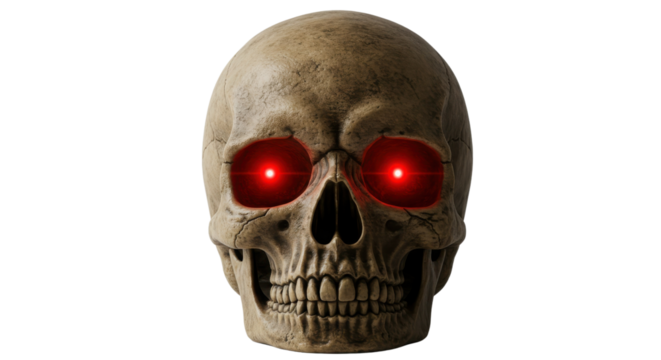 Skull with red glowing eyes isolated PNG with Transparent Background