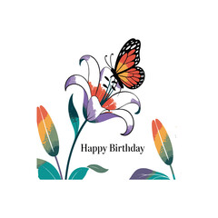 happy birthday birthday card with butterflies and flowers 
