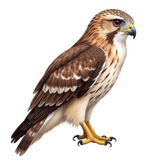Obraz premium Red-tailed hawk bird illustration with brown and white feathers on white background for educational poster and nature branding