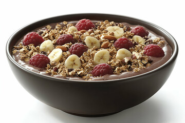Chocolate Smoothie Bowl with Raspberries and Granola