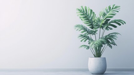 Fototapeta premium Simple indoor plant in a light gray pot.