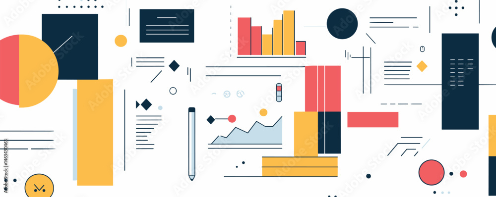 Poster abstract geometric background with colorful shapes, graphs, and lines for modern design.