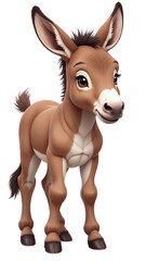 Fototapeta premium Cute baby donkey character illustration with brown fur and large ears on white background for children book and poster design