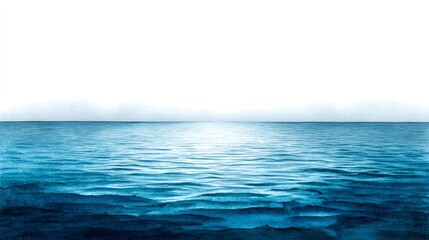 Fototapeta premium Serene Ocean Watercolor - Tranquil watercolor painting of a vast ocean, symbolizing peace, serenity, freedom, infinity, and mystery