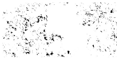 Black and white noise paper dust. Distressed Dirty rough overlay texture. Black grunge texture on transparent backdrop background. Scratches on a white background.
