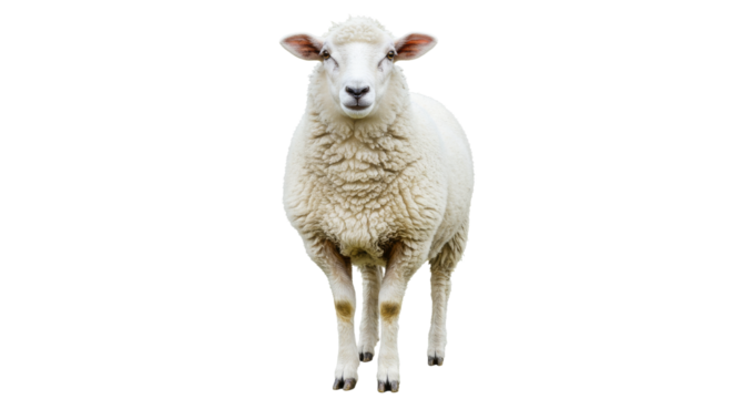 A fluffy sheep staring straight ahead