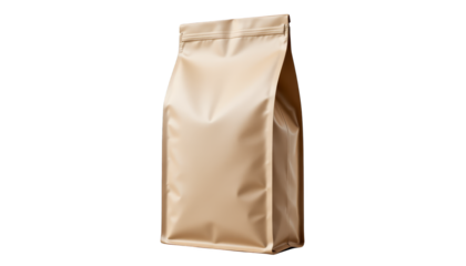 Aromatic brown bag of freshly ground coffee on a warm plaid background