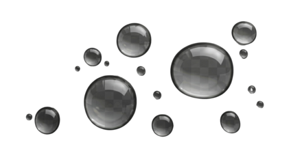 Floating translucent spheres against black backdrop