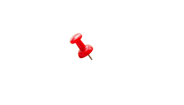 A red push pin points downward against a white background.