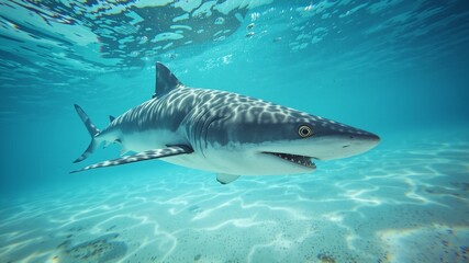 Fototapeta premium Grey Reef Shark in Bahamian Shallow Water