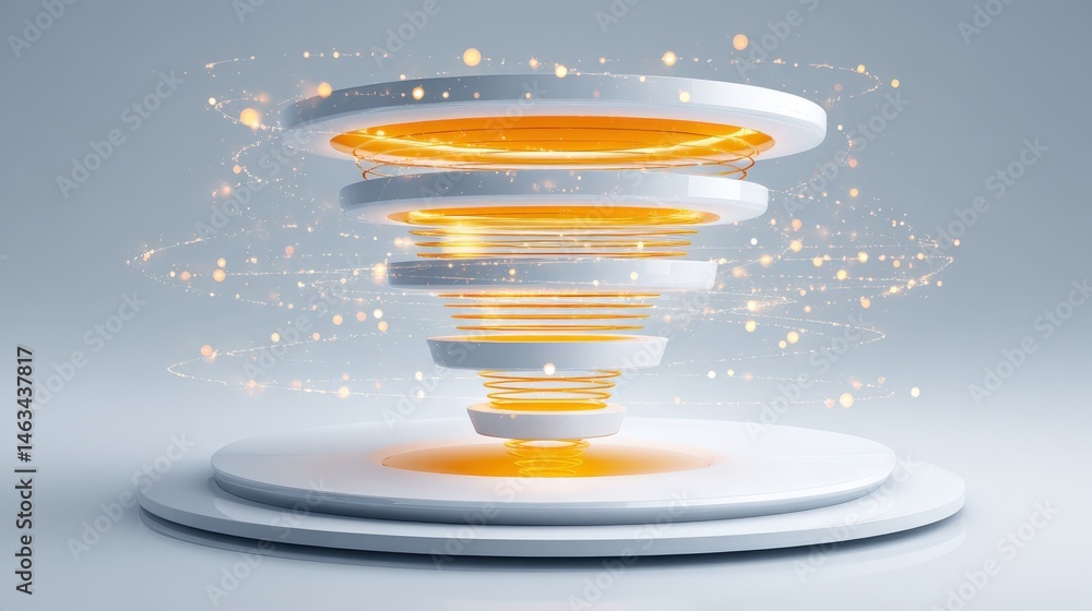 Poster abstract technology concept with glowing rings and particles creating a futuristic design for innova