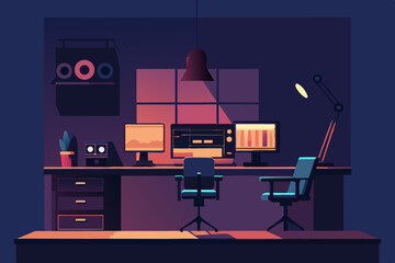 film editor s workspace with editing rig  multiple