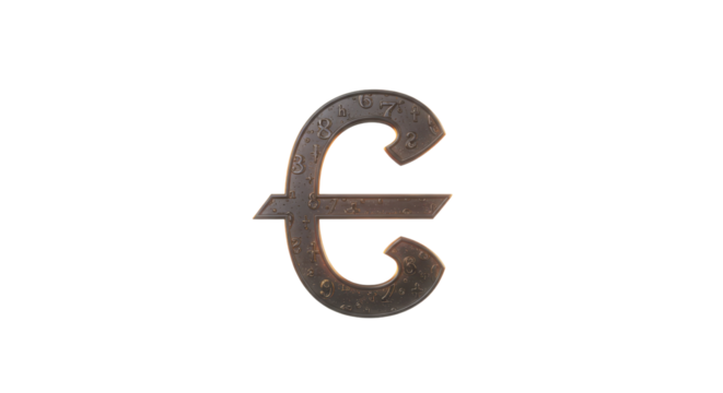 Rustic Stylized Black Metal Letter E or Euro Symbol Isolated on White Background