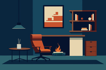 fireplace office with leather armchair and classic.svg