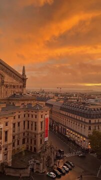 Paris Opera House under Dramatic Sunset Sky