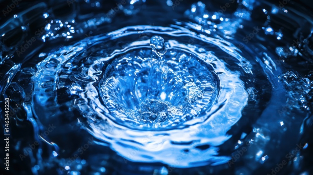 Aufkleber dynamic water drop impact forming abstract ripples and refreshing blue circular patterns