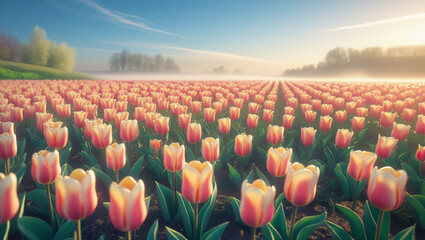 field of tulips in spring
