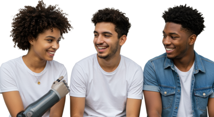 Diverse Group of Young Adults Smiling Friendship Prosthetic Limb Happy