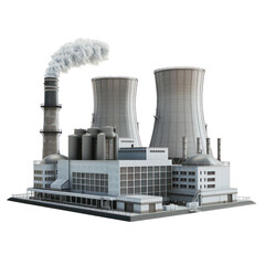 Nuclear power plant side view full length isolate on transparent background