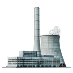 Nuclear power plant front view full length isolate on transparent background