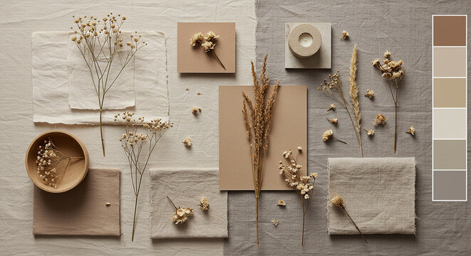 Elegant Neutral Color Palette with Dried Flowers and Textiles
