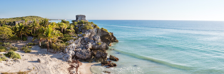 Panoramic of the mayan ruins of Tulum, Mexico