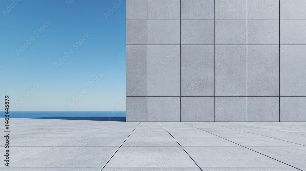 Poster modern minimalist architecture ocean view clean lines neutral colors serene background