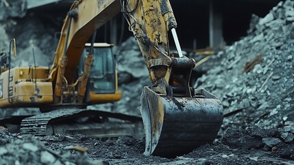 Fototapeta premium Excavator at Work in a Construction Site