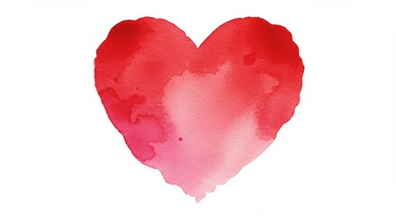 Red Heart Watercolor Painting Isolated on White