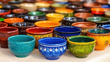 Colorful ceramic bowls rustic handmade pottery home decor tableware