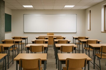 Modern Classroom Interior Desks Chairs Education Empty Academic Space
