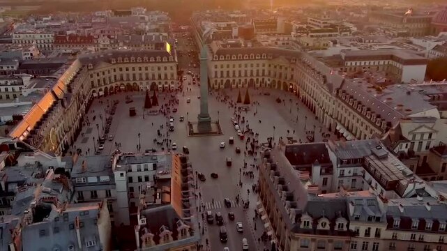 Aerial View of Place Vend&ocirc;me at Sunset in Paris