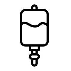 Line art of an IV infusion bag with a drip chamber and tubing.