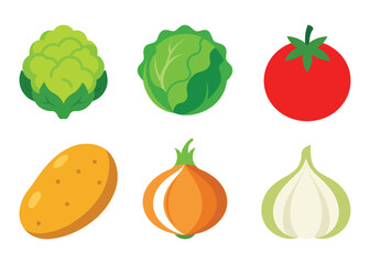 collection of vegetables vector illustration, vegetables icon set on white background