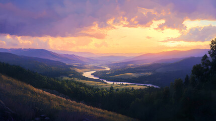 Obraz premium A Majestic Ridge View at Sunset Capturing the Tranquility of Nature's Vast Beauty