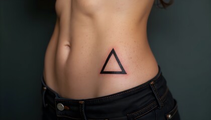 A woman with a triangle tattoo on her stomach. for tattoo design