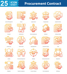 Procurement Contract icon sheet vector contract management, clause, legal contract, corporate deal, agreement terms, covenant, endorsement, business agreement, indenture, binding contract