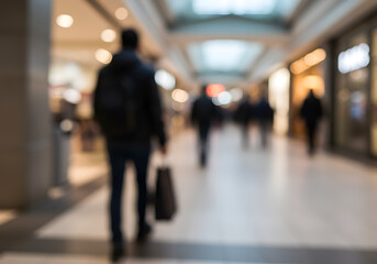 Blurred Abstract Photo Of People Walking Inside A Mall With Shopping Bags