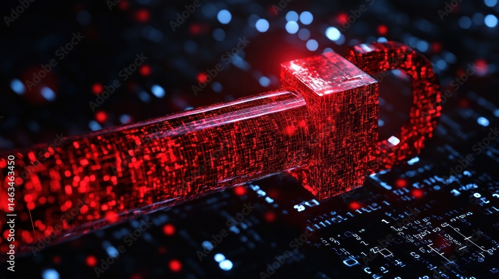 Poster glowing red digital key on circuit board cybersecurity and data security concept