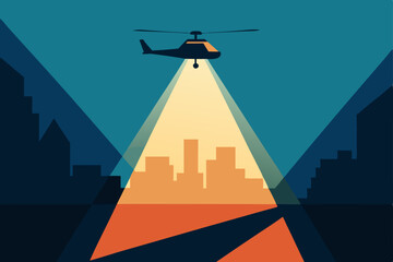 helicopter searchlight scanning through empty 