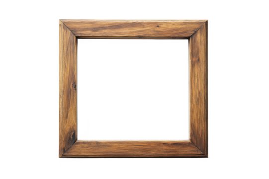 A square wooden frame with a dark interior space on a black and white background in the center - Powered by Adobe