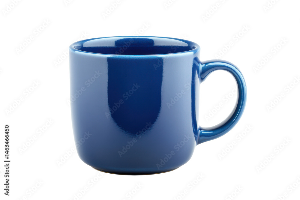 Poster a single blue ceramic mug with a handle centered on a black background in a studio setting