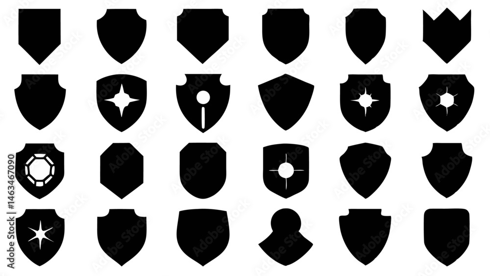 Poster an artistic collection of flat silhouette icons featuring shield designs suitable for secure brandin