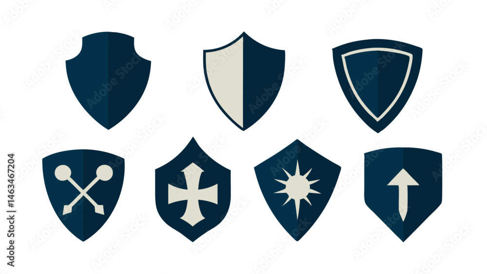 Poster collection of protective shield icons in flat silhouette style great for user interface mockups web 