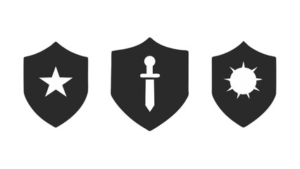 Modern flat icons of protective shields in silhouette style excellent for cybersecurity presentations user interface design or professional graphic toolkits