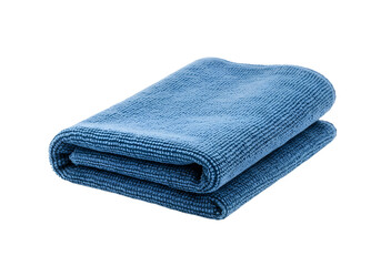A realistic blue microfiber cleaning cloth, neatly folded, with a textured surface and stitched edges, isolated on transparent background.

