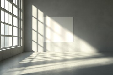 Sunlight illuminates empty room with blank canvas.